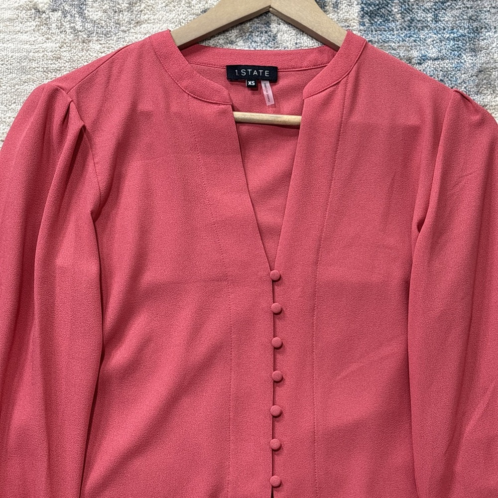 1.STATE Women's XS Pale Pink Tie Front Blouse Button Up Office Siren Top